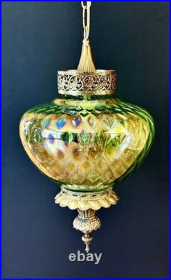 Vtg 1960's-1970's Falkenstein Green Carnival Coin Spot Hanging Swag Light/Lamp