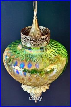 Vtg 1960's-1970's Falkenstein Green Carnival Coin Spot Hanging Swag Light/Lamp
