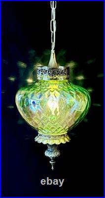 Vtg 1960's-1970's Falkenstein Green Carnival Coin Spot Hanging Swag Light/Lamp