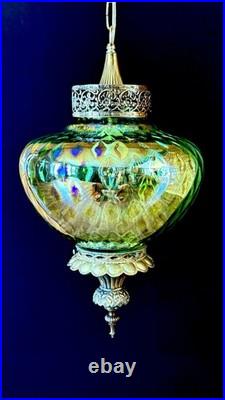 Vtg 1960's-1970's Falkenstein Green Carnival Coin Spot Hanging Swag Light/Lamp