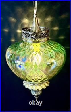Vtg 1960's-1970's Falkenstein Green Carnival Coin Spot Hanging Swag Light/Lamp