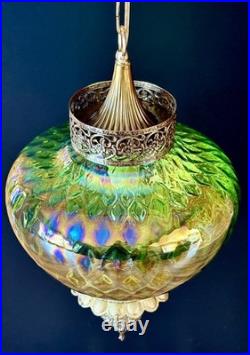 Vtg 1960's-1970's Falkenstein Green Carnival Coin Spot Hanging Swag Light/Lamp