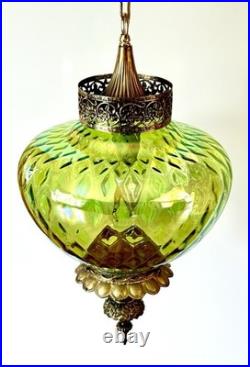 Vtg 1960's-1970's Falkenstein Green Carnival Coin Spot Hanging Swag Light/Lamp