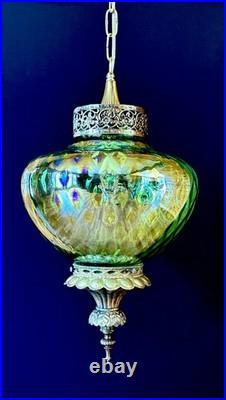Vtg 1960's-1970's Falkenstein Green Carnival Coin Spot Hanging Swag Light/Lamp