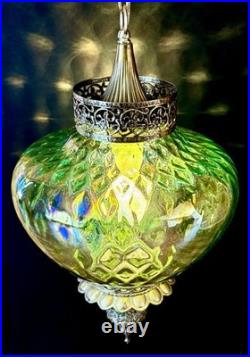 Vtg 1960's-1970's Falkenstein Green Carnival Coin Spot Hanging Swag Light/Lamp