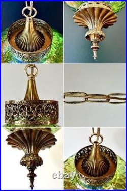 Vtg 1960's-1970's Falkenstein Green Carnival Coin Spot Hanging Swag Light/Lamp