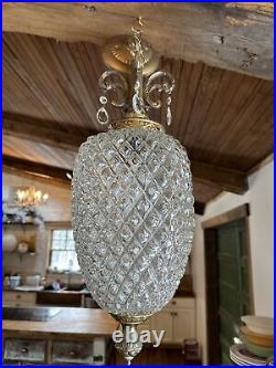Vtg 1960's-70's MCM Hollywood Regency Pineapple Glass Hanging Swag Lamp/Light