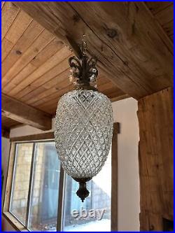 Vtg 1960's-70's MCM Hollywood Regency Pineapple Glass Hanging Swag Lamp/Light