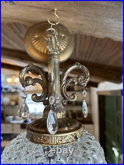 Vtg 1960's-70's MCM Hollywood Regency Pineapple Glass Hanging Swag Lamp/Light