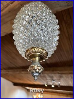 Vtg 1960's-70's MCM Hollywood Regency Pineapple Glass Hanging Swag Lamp/Light