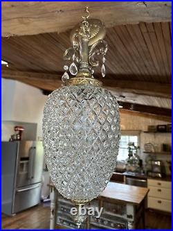 Vtg 1960's-70's MCM Hollywood Regency Pineapple Glass Hanging Swag Lamp/Light