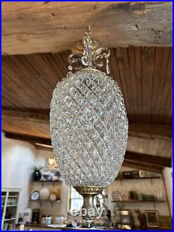 Vtg 1960's-70's MCM Hollywood Regency Pineapple Glass Hanging Swag Lamp/Light