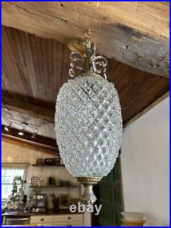 Vtg 1960's-70's MCM Hollywood Regency Pineapple Glass Hanging Swag Lamp/Light