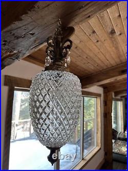 Vtg 1960's-70's MCM Hollywood Regency Pineapple Glass Hanging Swag Lamp/Light
