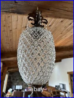 Vtg 1960's-70's MCM Hollywood Regency Pineapple Glass Hanging Swag Lamp/Light
