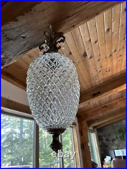 Vtg 1960's-70's MCM Hollywood Regency Pineapple Glass Hanging Swag Lamp/Light