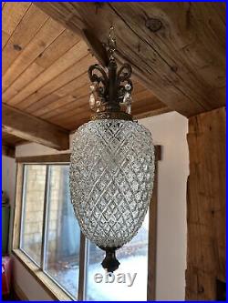 Vtg 1960's-70's MCM Hollywood Regency Pineapple Glass Hanging Swag Lamp/Light