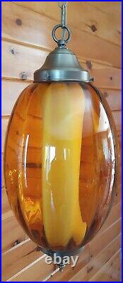Vtg 1960's- 70's MCM Retro Sphere Amber Glass Hanging Swag Light/Lamps