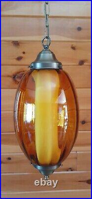 Vtg 1960's- 70's MCM Retro Sphere Amber Glass Hanging Swag Light/Lamps