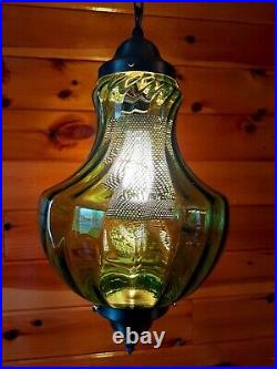 Vtg 1960's-70's Mid Century Retro Green Glass Hanging Swag Light/Lamp