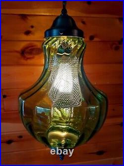 Vtg 1960's-70's Mid Century Retro Green Glass Hanging Swag Light/Lamp