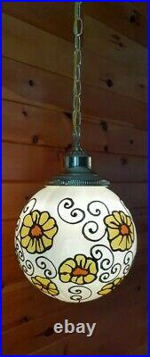 Vtg 1960's-70's Retro Flower Child Ball Hanging Swag Light/Lamp