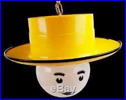 Vtg 1960's Arte Plastica of Spain Yellow Lady Face Hat Light Hanging Lamp