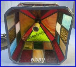 Vtg 1960's Stained Glass Swag Hanging Light Fixture Pendant Lantern 12 x 8.5