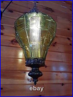 Vtg 1960s/70s MCM Large Retro Geometric Green Glass Hanging Swag Light/lamp