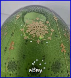 Vtg 1960s Green Flash Glass Painted Decal Swag Lamp MCM Hanging Pendant Light