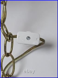 Vtg 1960s Green Flash Glass Painted Decal Swag Lamp MCM Hanging Pendant Light