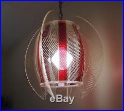 Vtg 1960s Lucite/string Red Hanging Lamp ATOMIC MCM Light Fixture (2 available)