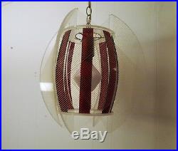 Vtg 1960s Lucite/string Red Hanging Lamp ATOMIC MCM Light Fixture (2 available)
