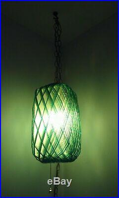 Vtg 1960s Mid Century Modern Spaghetti Lucite Light Green Blue Hanging Swag Lamp