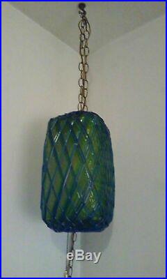 Vtg 1960s Mid Century Modern Spaghetti Lucite Light Green Blue Hanging Swag Lamp