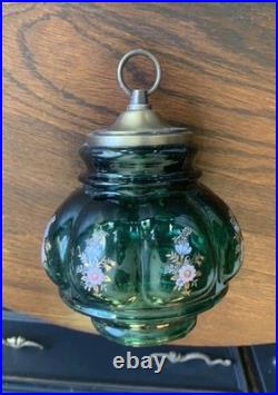 Vtg 1970-80's Carl Falkenstein Green Bubble Floral Glass Hanging Swag Light Lamp