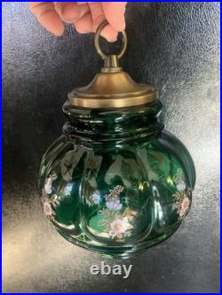 Vtg 1970-80's Carl Falkenstein Green Bubble Floral Glass Hanging Swag Light Lamp