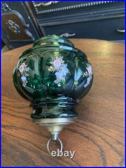 Vtg 1970-80's Carl Falkenstein Green Bubble Floral Glass Hanging Swag Light Lamp