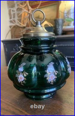 Vtg 1970-80's Carl Falkenstein Green Bubble Floral Glass Hanging Swag Light Lamp