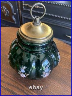 Vtg 1970-80's Carl Falkenstein Green Bubble Floral Glass Hanging Swag Light Lamp