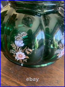 Vtg 1970-80's Carl Falkenstein Green Bubble Floral Glass Hanging Swag Light Lamp