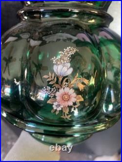 Vtg 1970-80's Carl Falkenstein Green Bubble Floral Glass Hanging Swag Light Lamp