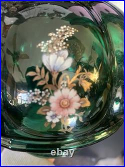 Vtg 1970-80's Carl Falkenstein Green Bubble Floral Glass Hanging Swag Light Lamp