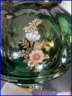 Vtg 1970-80's Carl Falkenstein Green Bubble Floral Glass Hanging Swag Light Lamp
