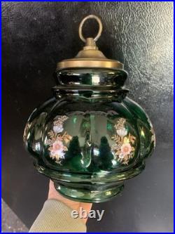 Vtg 1970-80's Carl Falkenstein Green Bubble Floral Glass Hanging Swag Light Lamp