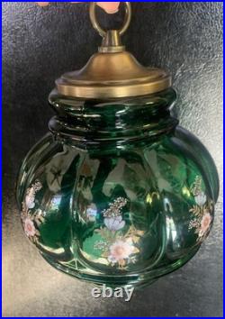 Vtg 1970-80's Carl Falkenstein Green Bubble Floral Glass Hanging Swag Light Lamp