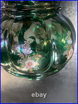 Vtg 1970-80's Carl Falkenstein Green Bubble Floral Glass Hanging Swag Light Lamp