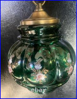 Vtg 1970-80's Carl Falkenstein Green Bubble Floral Glass Hanging Swag Light Lamp