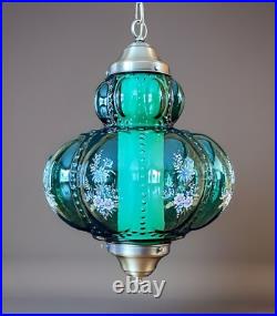 Vtg 1970's-80's Falkenstein Green Bubble Floral Glass Hanging Swag Light/Lamp