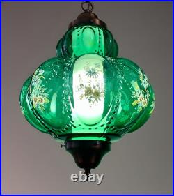 Vtg 1970's-80's Falkenstein Green Bubble Floral Glass Hanging Swag Light/Lamp